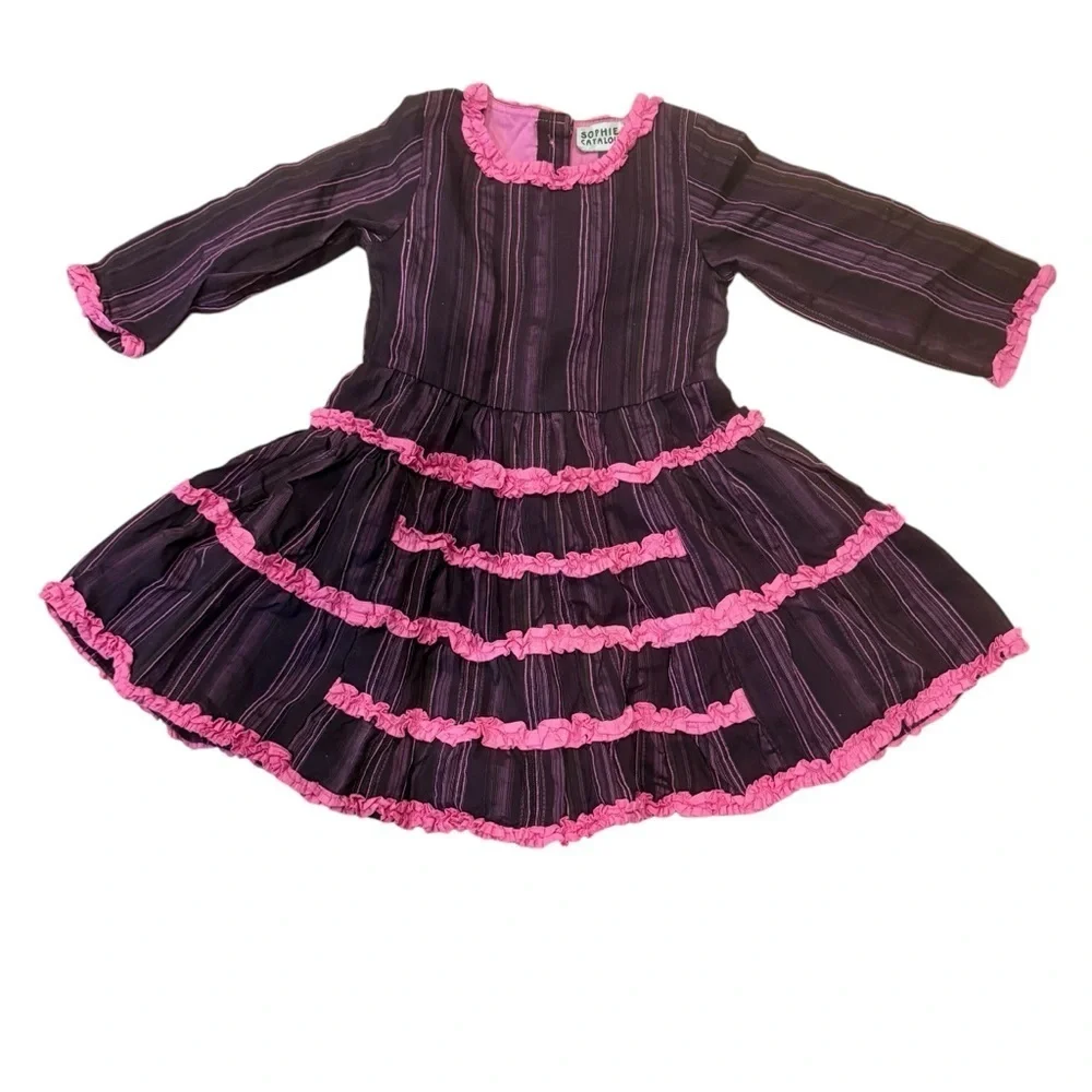Sophie Catalou pink & brown Ruffle Dress  Girls party costume special occasion 2